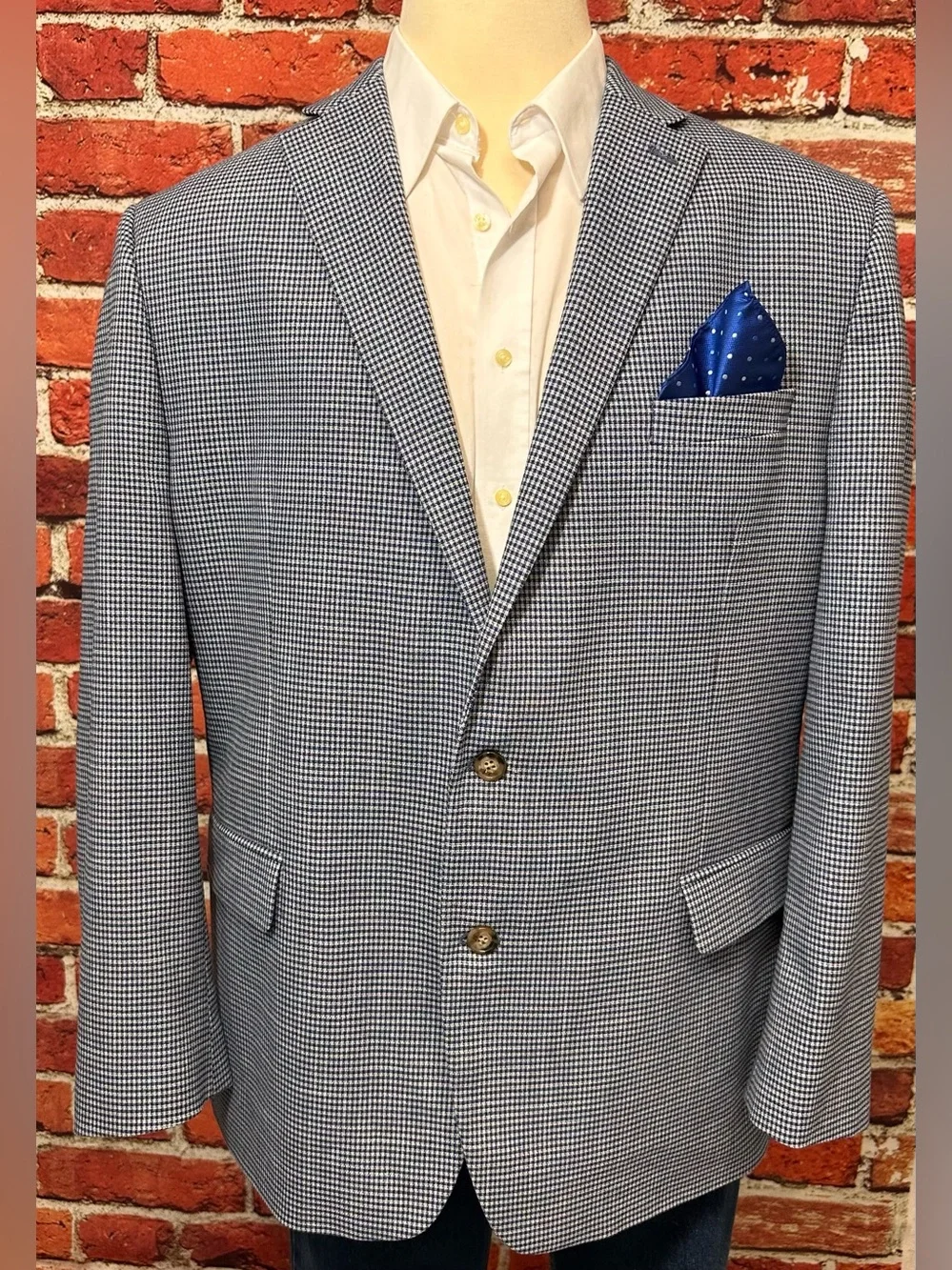RALPH LAUREN MENS BLAZER SZ 50L LONG FIT BLUE HOUNDSTOOTH CHECK SPORT COAT